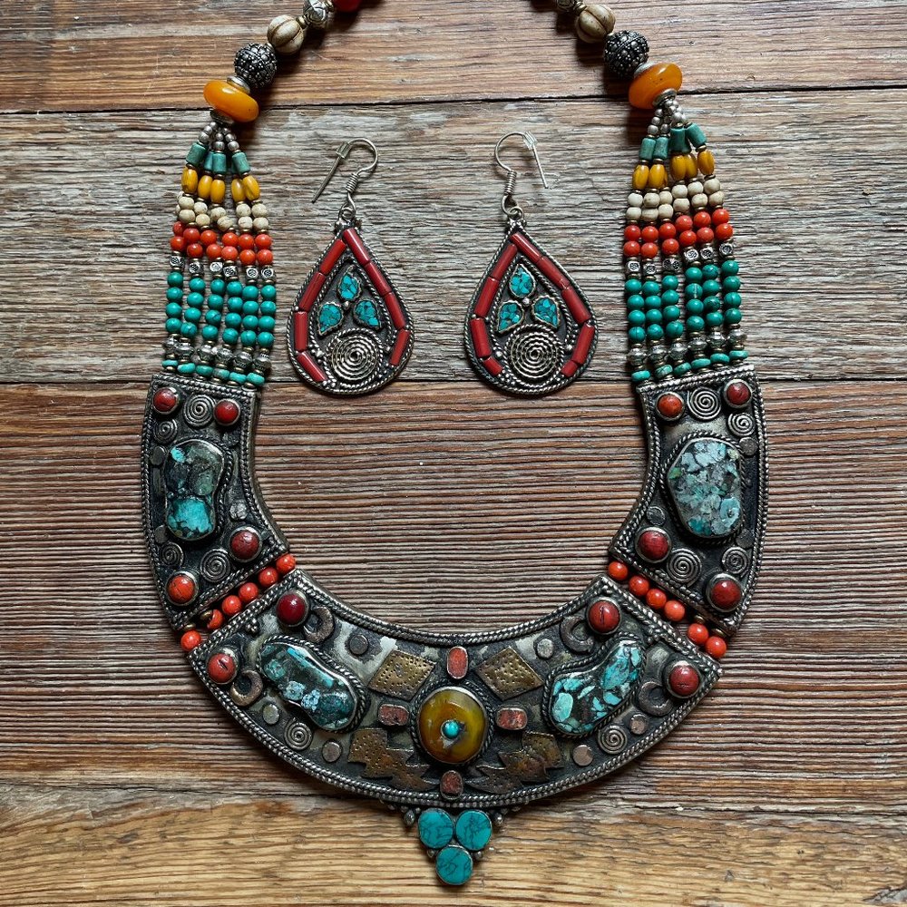 Tibetan Brass & Nickel Necklace & Earrings